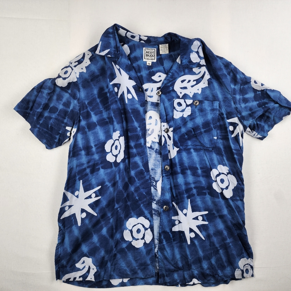 Vintage RUSS Small Hawaii Style Shirt Blue and White